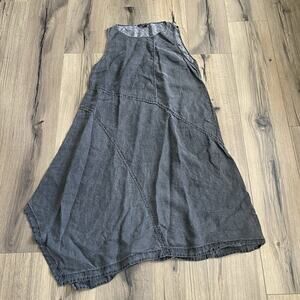 Oska Dress Womens Gray Linen Sleeveless Midi Boho Handkerchief Hem Lagenlook EUC